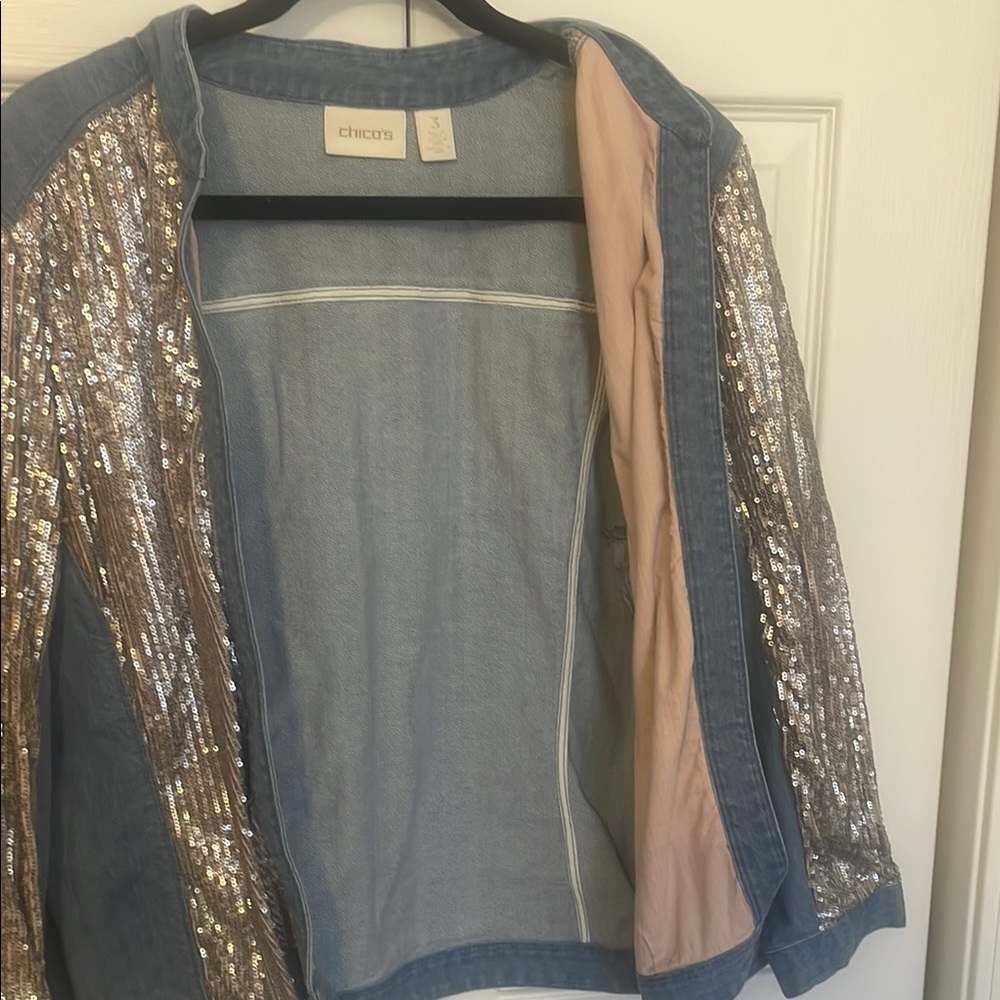 Chico’s Silver Sequin Denim Jacket - image 7